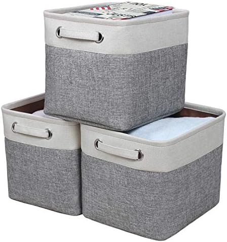 Foldable Storage Bin Collapsible Basket 12" x 10" x 9.5" Cube Storage Organizer Bins with Dual Carry Handles for Home Closet Shelves Drawers Organizer, Set of 3, Grey