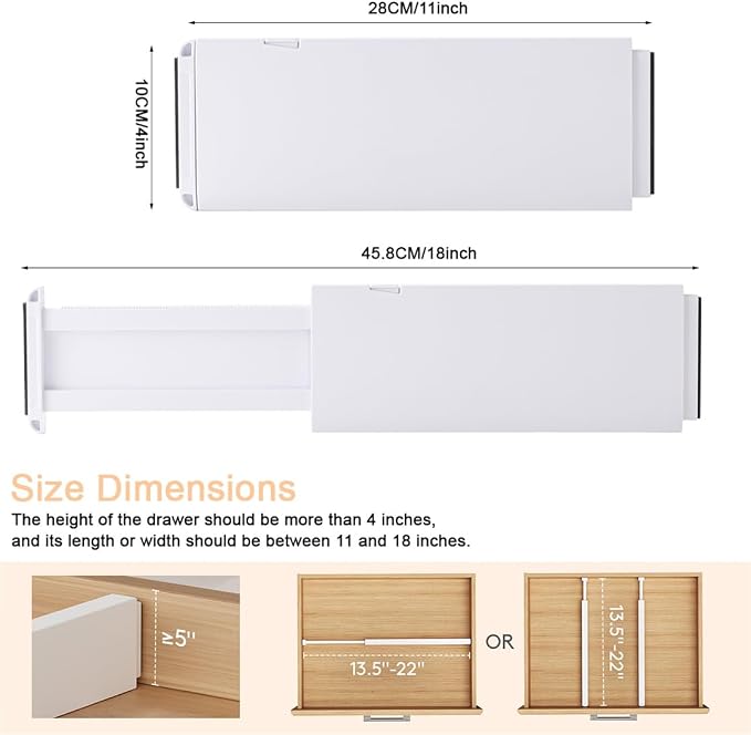 NUOOO Drawer Dividers Dresser Drawer Organizer 3 Pack Adjustable Kitchen Drawers Divider Plastic Separators for Clothes Desk Office Storage