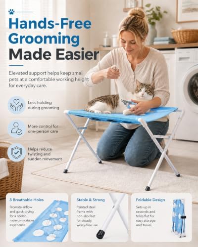 Foldable Pet Bathing Stand, Grooming Hammock for Cat & Dog | 8-Hole Leg Support | Quick-Dry Mesh | 44 lb Capacity | Fold-Flat Storage