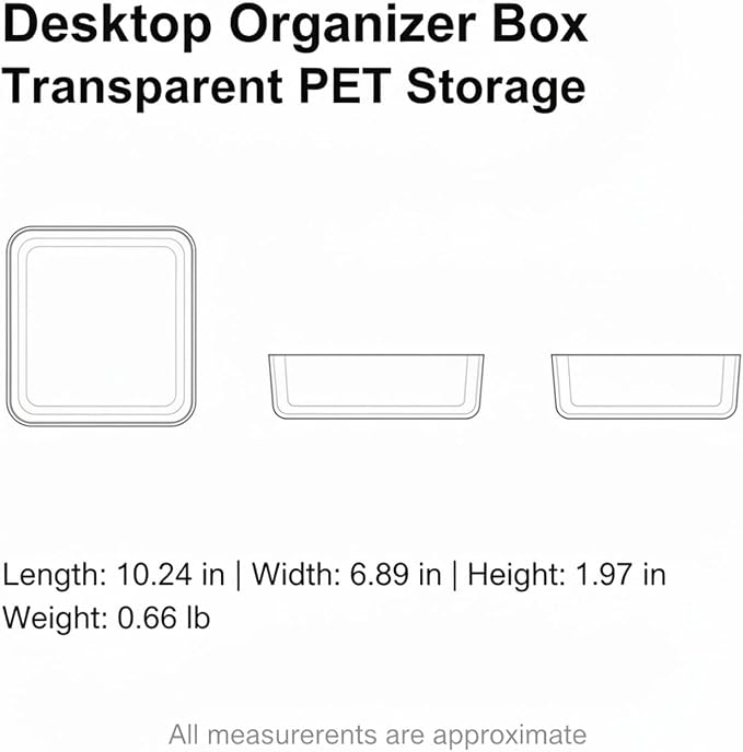 Durable PET Plastic Desktop Organizer, Transparent Storage Bin for Office Desk and Drawer Organization