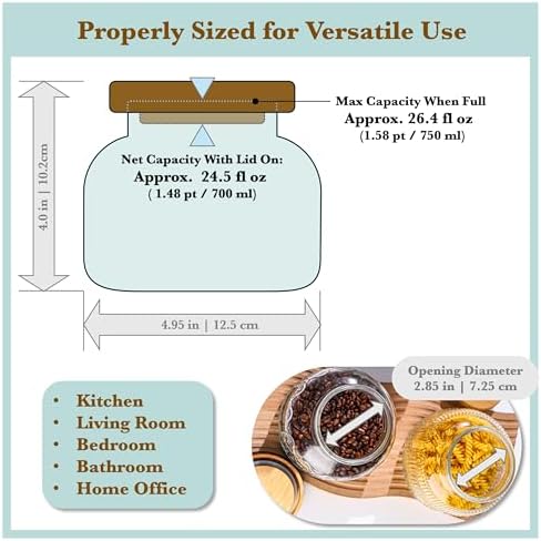 Decorative Blue Embossed Glass Jar with Airtight Wooden Lid, 25.4 fl. oz | Wide mouth vintage storage canister, kitchen pantry bathroom organization, coffee sugar tea cookie candy candle vase gift