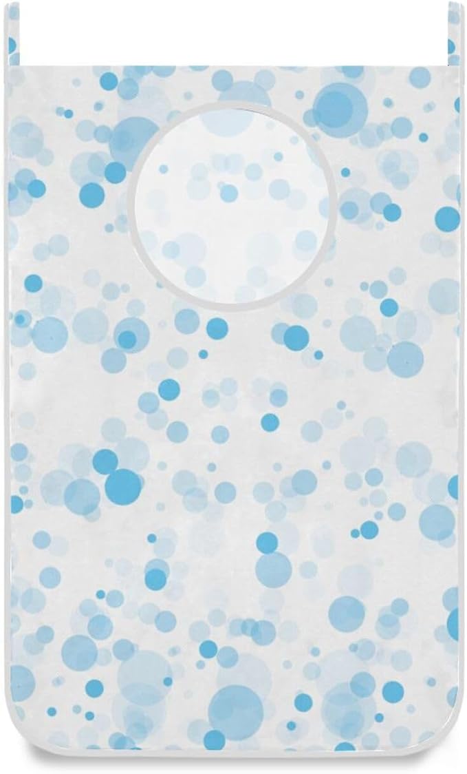 2PCS Hanging Laundry Hamper Bag Over the Door Laundry Hamper Wall Hamper Large Dirty Clothes Hamper with Stainless Steel Hooks 29.5x20Inch Blue Bubble Circle