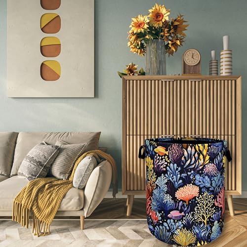 Colorful Coral Laundry Basket Foldable Oxford Cloth Hamper 18.9" x16.5"
