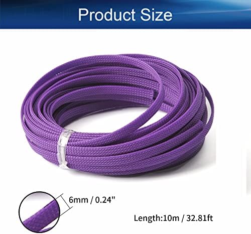 Bettomshin 1Pc 32.8Ft(10m) Cable Management Sleeve, 1/4"(6mm) Width PET Purple Cord Protector, Wire Loom Tube Insulated Split Sleeving for USB Cable Power Cord Organizer Video Cable Hider