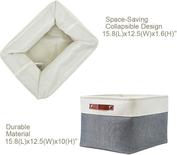 DECOMOMO Storage Bins, Extra Large Fabric Storage Baskets for Shelves 3Pack | 15.8 x 12.5 x 10 inches Decorative Linen Closet Organizers (Slate Grey & White)