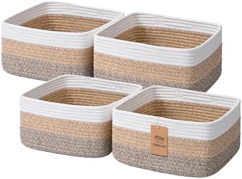 Storage Baskets for Shelves, 4 Pack Shallow Basket