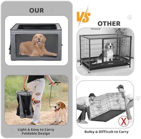 ZUKKA Collapsible Dog Crate for Medium Large Dogs Portable Waterproof Dog Crate Foldable Soft Kennel 3-Door and Mesh Windows for Indoor & Outdoor Travel,with Storage Bag