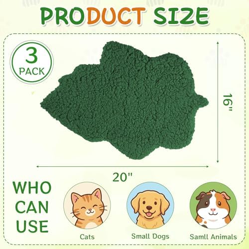 3 Pack Self Warming Pet Bed Leaf Shape Self Heating Cat Dog Mat Washable Thermal Sleeping Pad for Indoor Outdoor Hedgehog, Bunny, Sugar Glider, Rat, Chinchilla(Dark Green,Small-16 x20)