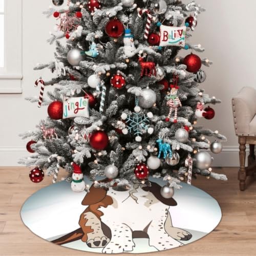 Christmas Tree Skirt, Soft Polyester Xmas Tree Skirts with Ribbon Ties, Rustic Farmhouse Holiday Party Decorations Hound Breed Beagle Dogs Favorite Pets Friend Human Realistic 36"