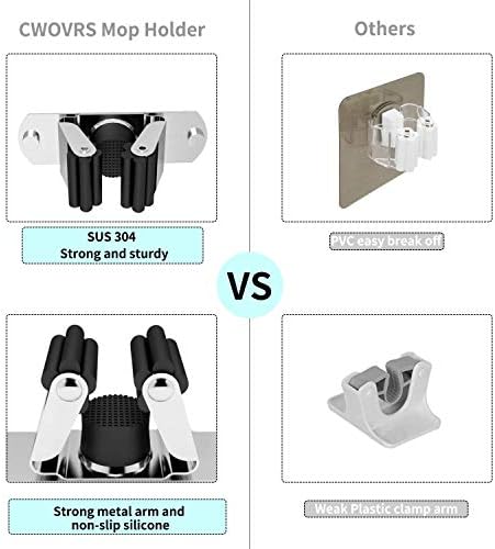 CWOVRS Broom Holder Wall Mount, 4 Pack Mop Holder Stainless Steel Mop and Broom Holder Heavy Duty Broom Hanger Wall Mount for Kitchen Garden Garage etc.