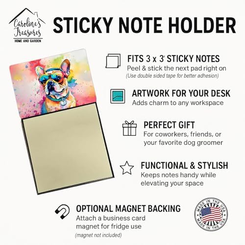 Caroline's Treasures French Bulldog Hippie Dawg Sticky Note Holder Refillable Dispenser Self-Sticky Note Pads, Memo Pads Blank Desk Accessories