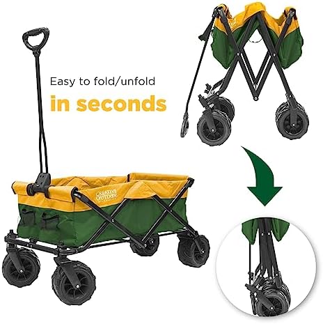 Creative Outdoor Push Pull Hauler Wagon for Kids, 200lbs Weight Capacity, All-Terrain Collapsible and Portable Folding Cart, Beach Park Garden, Camping & Tailgat
