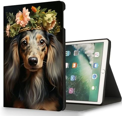 for Microsoft Surface Pro X/Pro X Plus-13 2019/2020/2021/2024 Tablet Case,Auto Wake/Sleep,Adjustable Stand Protective Cover - Floral Wreath Dachshund