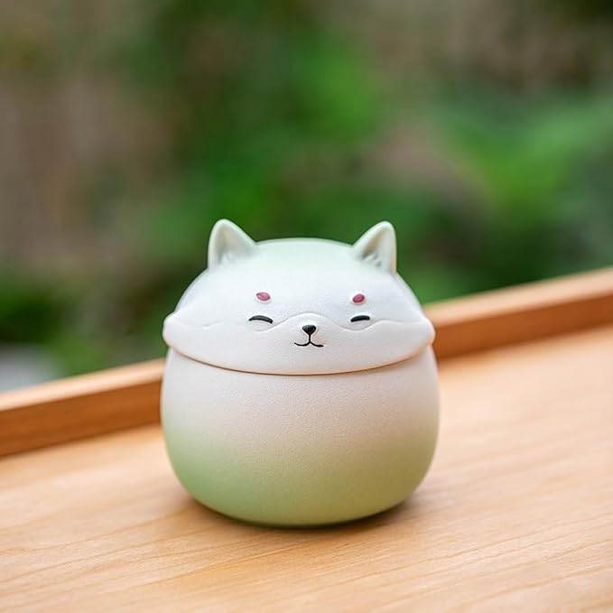 Storage Tank Shiba Inu Ceramic Ornaments, Coarse Pottery Jars, Cute Pet Tea Cans, Moisture-proof Sealed Tea Storage Cans Tea Storage Caddy(B)
