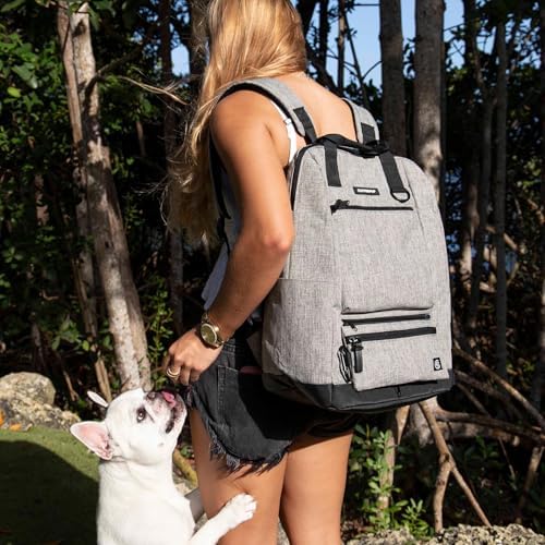 Cleverpup Porter 2-in-1 Dog Gear Travel Backpack - 10 Pockets, Heather Grey