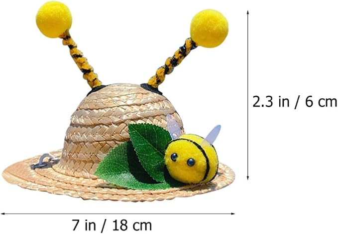 DOITOOL Creative Bee-Shaped Pet Straw Hat for Cats and Dogs, Summer Decorative Pet Hat Made of Wheat Straw, for Halloween Party and Holiday Costume Accessory