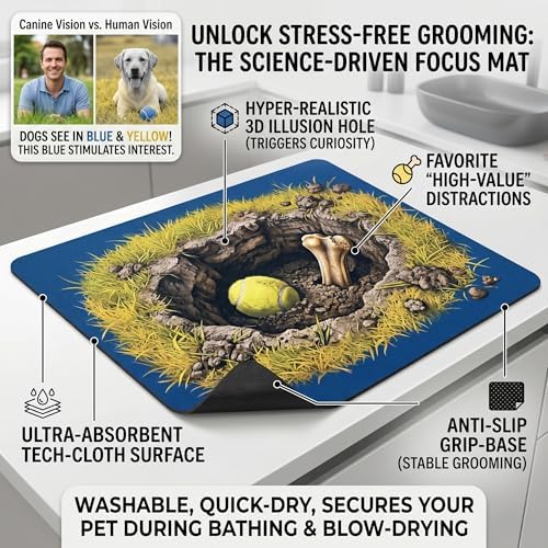 9L Collapsible Pet Bath Tub for Small Puppy Kitten & 28"x20" Absorbent Non-Slip Dog Grooming Mat, Foldable Portable Shower Tub & Soft Washable Grooming Pad for Toy Small Dogs Indoor Outdoor