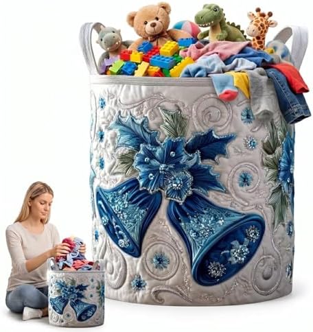 Quilted Laundry Basket with Handles, Boho Floral Fabric Storage Hamper, Large Soft Storage Hamper for Bedroom, Laundry Room, Clothes(20" x 28")