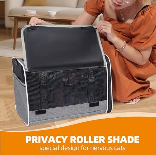 Cat Carrier for Travel, Soft-Sided, Top Loading, Privacy Curtain, to 20 lbs | Medium Pet Carry Bag Nervous Cat, Vet Visits Car Transport, Luggage Sleeve Suitcase Attachable Small Puppy Crate Kennel Grey