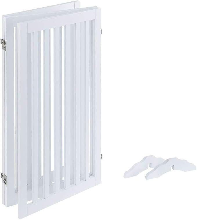 unipaws 36”H Free Standing Pet Gate for Dog, Tall Wooden Dog Gate, 60” Wide | Foldable Pet Fence for Doorway, Stairs, Step, Expandable Doggy Barrier, Room Divider, Indoor Use, White
