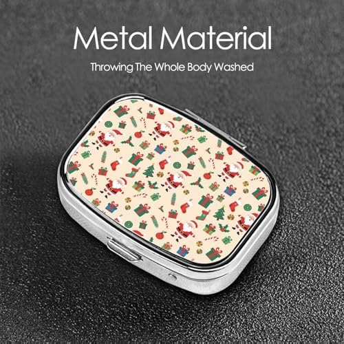 Travel Pill Case Organizer Pocket-Sized Vitamin Holder Fish Oil Container Men Women On-The-Go, Cute Cartoon Santa Claus Christmas