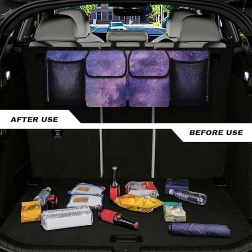 Dreaweet Purple Galaxy Car Trunk Organizer Hanging Back Seat Storage Bag with 4 Pockets,Car Storage Accessories Waterproof Adjustable Large Capacity Collapsible Trunk Organizer for SUV Trucks Sedan