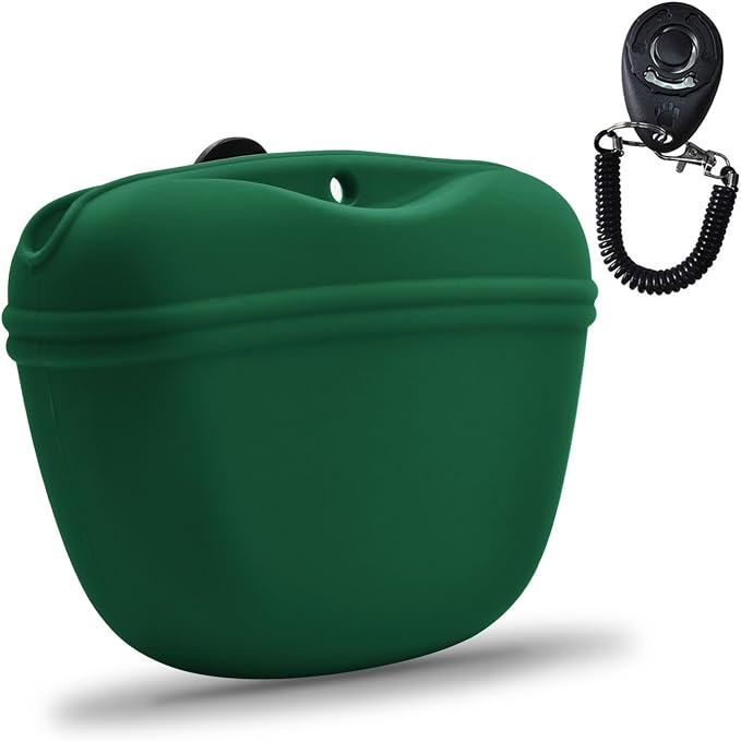 AUDWUD Silicone Dog Treat Pouch with Clicker Magnetic Closure Secure Clip | Upgraded clip keeps your treat pouch secure during training.Magnetic closure allows fast one hand access.Includes dog click
