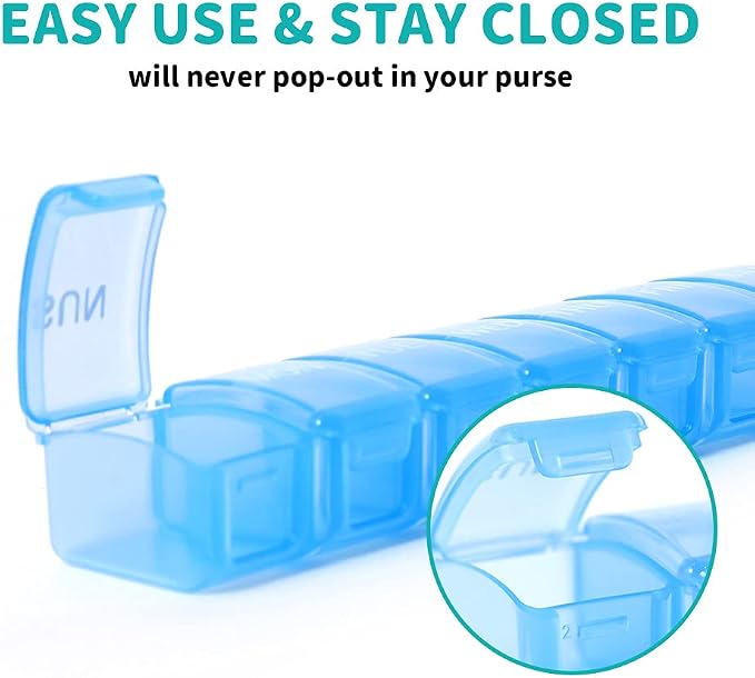 2 PCS Travel Pill Organizer, Small & Lightweight (Blue) | Weekly 7 Day Pill Organizer, Pill Organizer with Labels, Cute Medicine Organizer for Purse, Daily Pill Container
