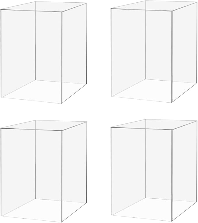 4 Pack Acrylic Cube Clear 6" x 6" x 9" Flower Vase Decorative Centerpiece Box for Homes and Weddings No Lid No Assembly by Marketing Holders