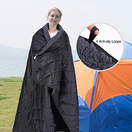REDCAMP Large Camping Blanket with Sherpa Lining, Black 79"x79" | Cold Weather Warm Thick Outdoor Blanket Comfy Foldable & Windproof for Camping Stadium,Car,Picnics,Pet,Trip,Machine Washable