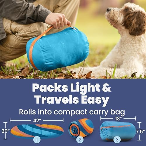 Rubyloo Dog Mom Bundle - Puffer Tote with Storage Containers (Black) and Travel Dog Bed Large (42”x30”) (Sunset Surf Teal) - Travel Bag and Portable Outdoor Bed Set