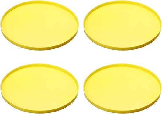 Cat Food Mat, 7x7 Inch Silicone Pet Feeding Mat Non-Slip Round Waterproof Dog Water Bowl Tray Raised Edge Protects Floors (2Pcs, Yellow), Intended for Pets Bowl/Fountain