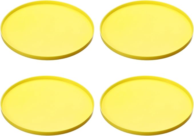 Cat Food Mat, 7x7 Inch Silicone Pet Feeding Mat Non-Slip Round Waterproof Dog Water Bowl Tray Raised Edge Protects Floors (4Pcs, Yellow), Intended for Pets Bowl/Fountain