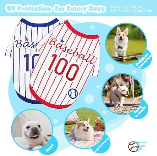 Paiaite Sleek Striped Dog Vest: Sleeveless Baseball-Style Dog Shirt, Ideal Fit for Small, Medium, and Large Breeds,Polyester Fabric for Comfort, Breathability, and Stretchiness Red XS