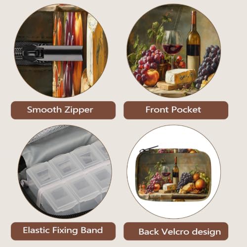 Travel Pill Organizer Artistic Oil Painting Wine Fruit Cheese Pill Case