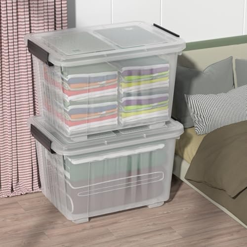 Farmoon 50 QT Clear Wheeled Storage Bin, Plastic Latch Box with Lid, 4 Pack
