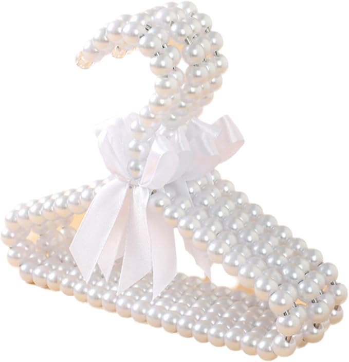 2 PCS Pearl Beaded Hangers for Kids Plastic Baby Clothes Hangers with Bow Non Slip Toddler Nursery Closet Organizer for Girls Dresses and Dog Pet Apparel Pearl Hangers for Women (White, 25)