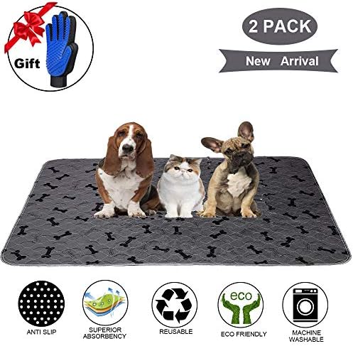Washable Dog Pee Pads with Free Grooming Gloves,Non Slip Dog Mats with Great Urine Absorption,Reusable Puppy Pee Pads for Whelping,Potty,Training,Playpen