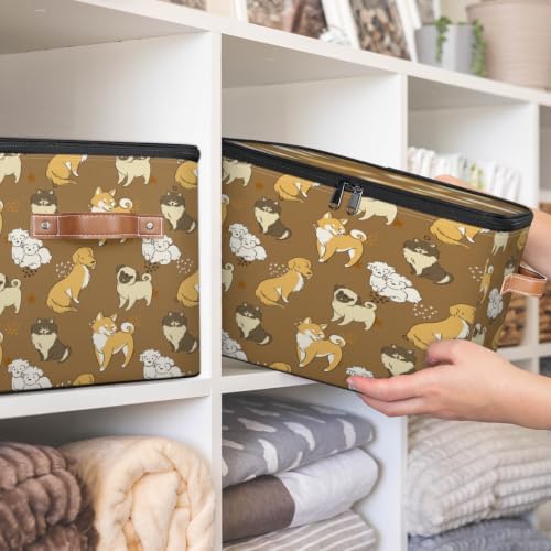 Dogs Collapsible Fabric Storage Bin with Lid | Storage Basket, Foldable, Waterproof, Handle, Large, Closet Organizer, Home, Cute Puppy Dogs