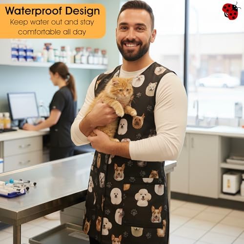 Ladybird Line 706 Dog Bread Design Unisex Waterproof Pet Grooming Vest, Hair Bleach Resistant, Covered Zipper, Mesh Back