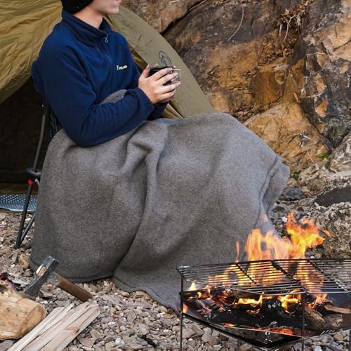 REDCAMP Wool Blanket, Warm and Thick Wool Camping Blanket, Grey | Great for Outdoors, Camping, Stadium Blanket, Picnics, Travel and Car, Machine Washable 86"x 63"
