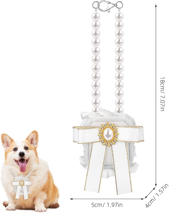 UKCOCO Dog Ring Bearer Collar with Box – 11.8" Pearl Ring Holder, Velvet-Lined Secure Clasp, Lace & Pearl Wedding Prop for Small Dogs & Cats