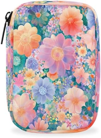 Pill Organizer Box Painted Flowers Spring 7-Day Weekly Medicine Pill Case Travel Pill Container Portable Pill Holder Storage Purse Bag Small Compact Size for Vitamin Supplement Birth Control