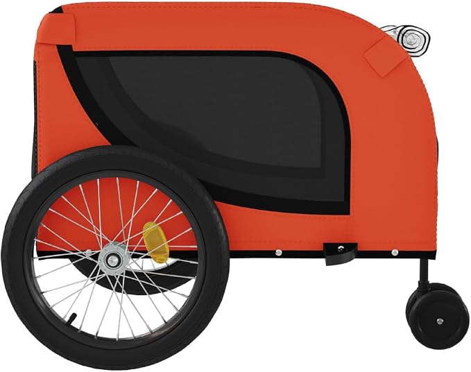 Pet Bike Trailer for Small Dogs, Foldable Bicycle Cargo Trailer with Mesh Windows, Safety Flag and Reflectors, Sturdy Iron Frame, Orange and Black