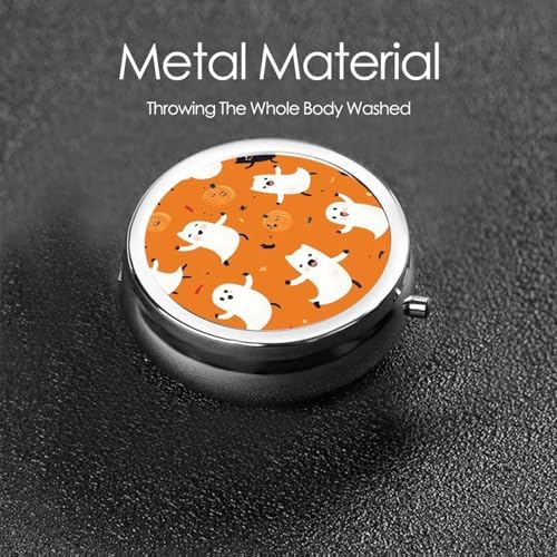 Pill Box 3 Compartment Medicine Pill Case for Pocket or Purse Mini Metal Pillcase Cute Halloween Pattern Pill Holder Vitamin Organizer Portable Travel Pills Container to Hold Supplements Vitamins