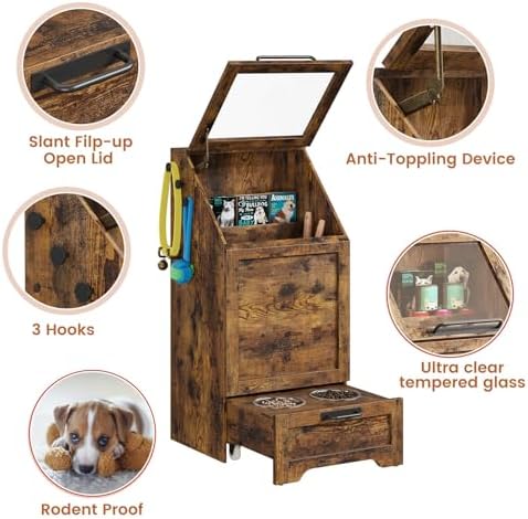 Elevated Dog Feeding Station – 2 Bowls, Storage Cabinet, Brown