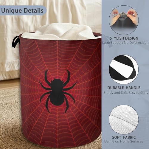 Halloween Spider Web Laundry Hamper,Dirty Clothes Laundry Basket with Handles Waterproof Oxford Cloth Storage Basket for College Dorms Bathroom Bedroom 16" x 20.8"