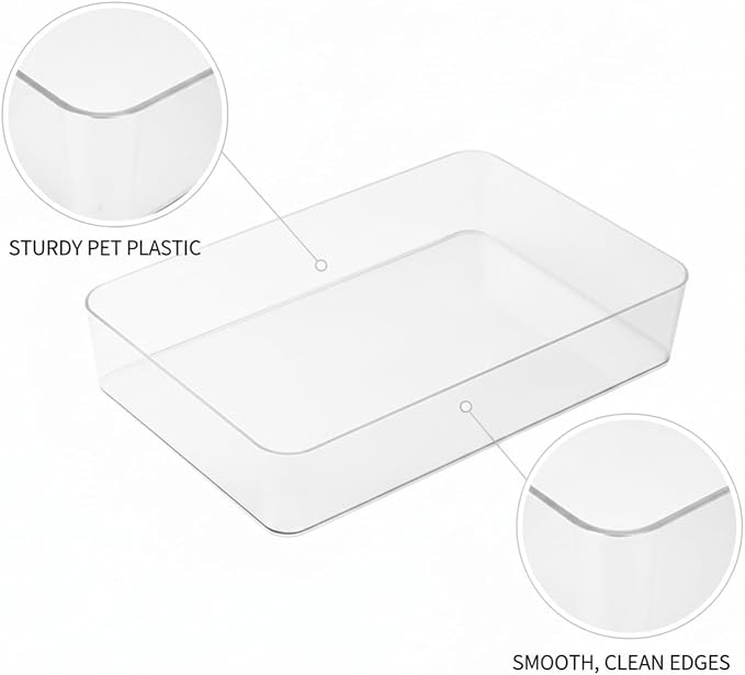 Durable PET Plastic Desktop Organizer, Transparent Storage Bin for Office Desk and Drawer Organization