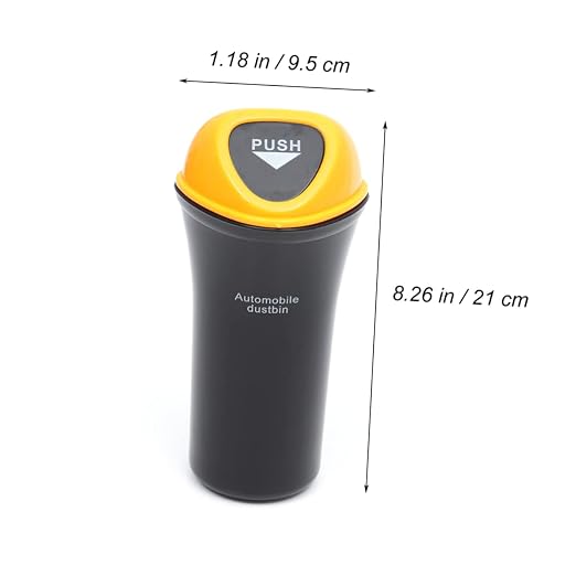 Portable Trash Can with Leakproof Cover Yellow Vehicle Garbage Bin with Hook Multi Functional Auto Organizer for Snacks Supplies and Pet Food Storage