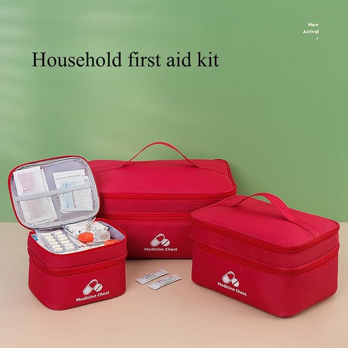 Dual Layers First Aid Bag Empty with Lockable Zipper,Pill Bottle Organizer Storage Bags,Household Medicine Storage Bag for Home Pills Vitamins Emergency Supplies Travel (Grey,13.78×9.45×6.69inch)
